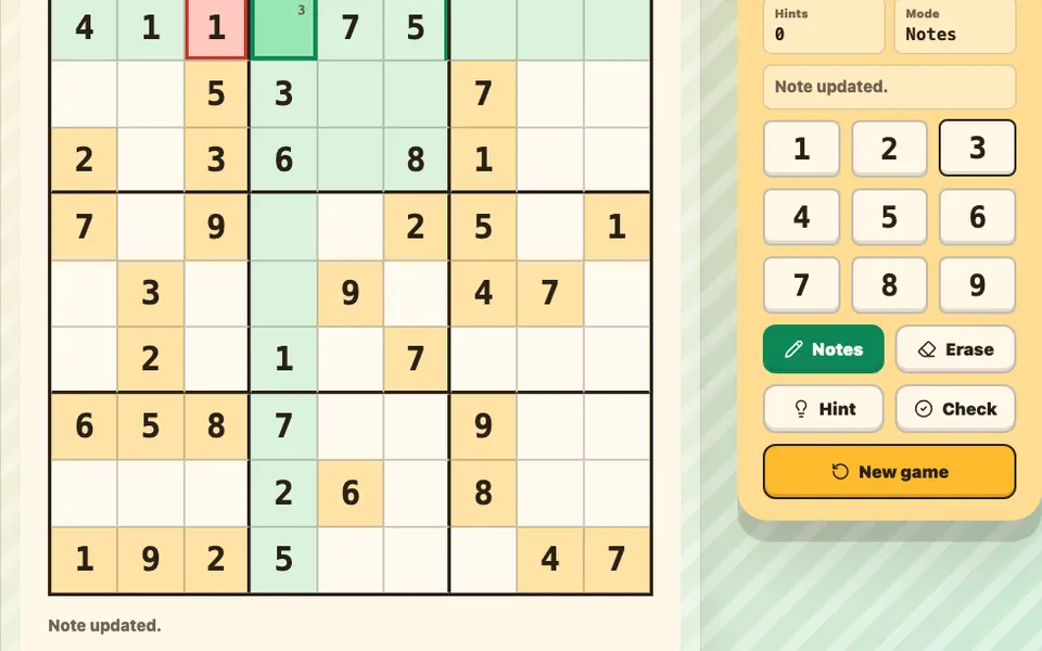 Legen Sudoku — Free online Sudoku with clear controls, four difficulties and no distractions — built for quick daily play.